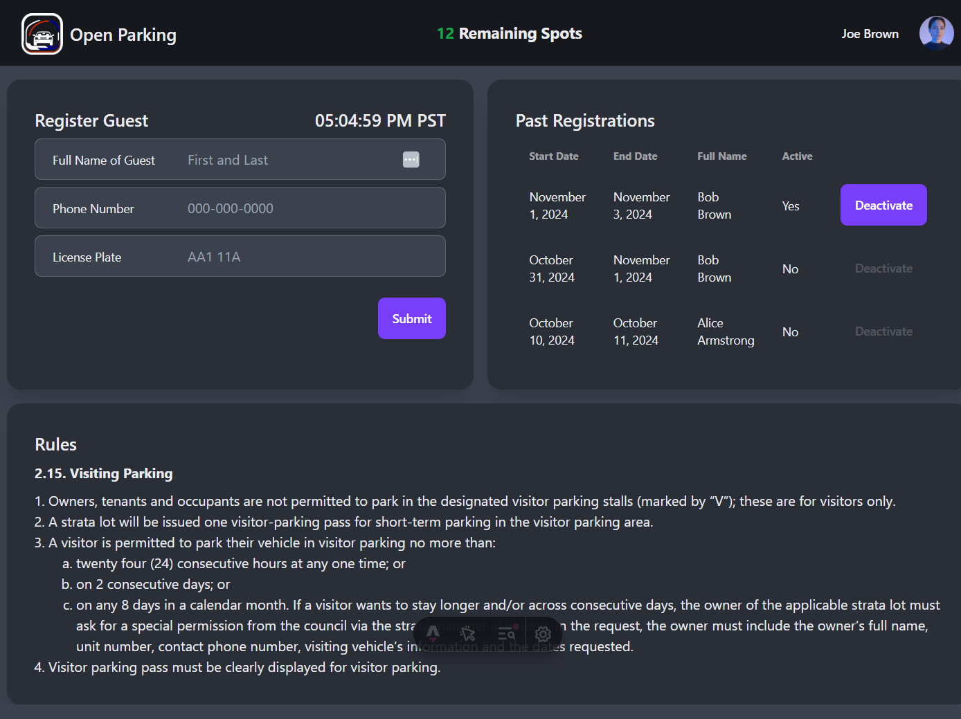Open Parking Dashboard Image